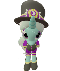 Size: 610x720 | Tagged: safe, artist:topsangtheman, cornetta, pony, unicorn, 3d, clothes, hat, looking at you, looking up at you, simple background, solo, source filmmaker, transparent background, uniform