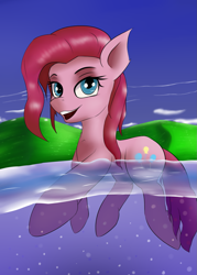 Size: 1071x1500 | Tagged: safe, artist:guatergau5, derpibooru import, pinkie pie, earth pony, pony, open mouth, swimming, water, wet, wet mane