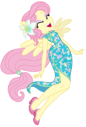 Size: 612x900 | Tagged: safe, artist:sapphiregamgee, fluttershy, equestria girls, cheongsam, clothes, flower, flower in hair, ponied up, simple background, solo, transparent background