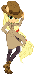 Size: 421x900 | Tagged: safe, artist:sapphiregamgee, applejack, equestria girls, clothes, fedora, hat, ponied up, simple background, solo, transparent background, trenchcoat