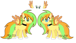 Size: 3500x1999 | Tagged: safe, artist:lazuli, oc, pegasus, pony, choker, colored hooves, duo, ear piercing, eye, eyes, pegasus oc, piercing, reference sheet, simple background, text, transparent background, two toned wings, wings