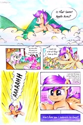 Size: 2322x3479 | Tagged: safe, artist:liaaqila, derpibooru import, fluttershy, pinkie pie, scootaloo, earth pony, pegasus, pony, comic:fly high scoots, cloud, comic, crying, cute, cutealoo, didn't think this through, falling, flying, happy, scootaloo can fly, scootaloo can't fly, tears of joy