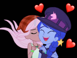 Size: 1260x959 | Tagged: safe, raspberry lilac, space camp (character), better together, equestria girls, female, heart, kiss on the cheek, kissing, lesbian, love, shipping, smooch, spacelilac