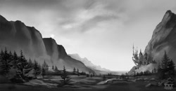 Size: 1200x623 | Tagged: safe, artist:cosmicunicorn, canterlot, grayscale, monochrome, no pony, scenery, sky