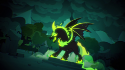 Size: 1920x1080 | Tagged: safe, idw, pony of shadows, stygian, alicorn, pony, fire, gameloft, glowing eyes, green fire, idw showified, open mouth, solo, wings, youtube link