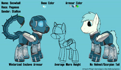 Size: 5175x3004 | Tagged: safe, artist:capt-sierrasparx, oc, oc only, oc:snowball(peskyjewel), pegasus, fallout equestria, armor, enclave, enclave armor, fallout, foe adventures, helmet, male, power armor, reference sheet, stallion