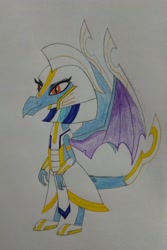 Size: 2744x4103 | Tagged: safe, artist:bsw421, princess ember, dragon, clothes, egyptian, khopesh, solo, sword, traditional art, uniform, weapon