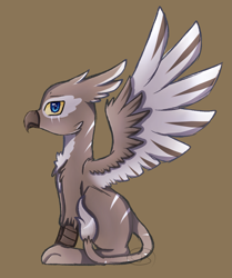 Size: 1735x2074 | Tagged: safe, artist:fluxittu, oc, griffon, brown background, female, simple background, solo