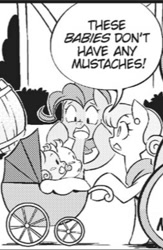 Size: 295x452 | Tagged: safe, derpibooru import, seven seas, pinkie pie, earth pony, pony, my little pony: the manga, babies, baby, black and white, female, foal, grayscale, manga, mare, monochrome, out of context