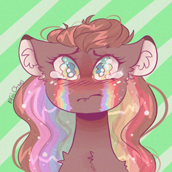 Size: 1080x1080 | Tagged: safe, artist:akiiichaos, oc, oc:bee, pony, bust, crying, female, mare, portrait, rainbow tears, solo, teary eyes