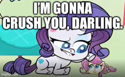 Size: 415x258 | Tagged: safe, derpibooru import, edit, edited screencap, screencap, fluttershy, rarity, pegasus, pony, unicorn, cute-pocalypse meow, my little pony: pony life, the best of the worst, spoiler:pony life s01e02, spoiler:pony life s01e03, caption, crush fetish, darling, fetish, image macro, implied fetish, micro, text