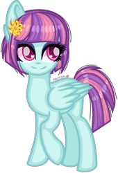 Size: 676x992 | Tagged: safe, artist:fantarianna, sunny flare, pegasus, pony, equestria girls, friendship games, equestria girls ponified, female, flower, flower in hair, mare, ponified, simple background, solo, transparent background