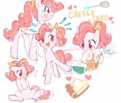 Size: 1280x1084 | Tagged: safe, artist:kino-ta, oc, oc:cheese cake, earth pony, pony, apron, batter, clothes, female, food, mare, offspring, parent:cheese sandwich, parent:pinkie pie, parents:cheesepie, solo