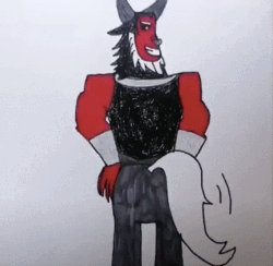 Size: 352x344 | Tagged: safe, artist:agirlwholovesmlp, lord tirek, centaur, animated, bracer, butt, butt shake, frame by frame, gif, grin, looking at you, looking back, looking back at you, male, nose piercing, nose ring, piercing, plot, sexy, simple background, smiling, smiling at you, solo, stupid sexy tirek, tirump, traditional animation, traditional art, white background