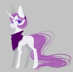 Size: 629x616 | Tagged: safe, artist:trainerfairy, pony, unicorn, alternate design, alternate hairstyle, curved horn, horn, lidded eyes, shawl, smiling, solo