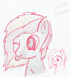 Size: 698x754 | Tagged: safe, artist:mlplayer dudez, oc, oc only, oc:solder point, earth pony, pony, bust, cheek fluff, chest fluff, cute, ear fluff, graph paper, lineart, male, one eye closed, solo, stallion, tongue out