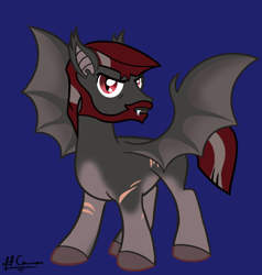 Size: 1104x1159 | Tagged: safe, artist:mitconnors, oc, oc only, oc:slate breaker, bat pony, pony, bat pony oc, bat wings, digital art, fangs, male, scar, solo, spread wings, stallion, wings