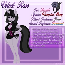 Size: 1280x1280 | Tagged: safe, artist:ladylullabystar, oc, oc:velvet rose, anthro, unguligrade anthro, unicorn, breasts, cleavage, clothes, female, reference sheet, solo