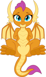 Size: 6400x10665 | Tagged: safe, alternate version, artist:dailevy, artist:parclytaxel, part of a set, smolder, dragon, .svg available, absurd resolution, cute, dragoness, featureless crotch, female, looking at you, on back, paws, secret horse files, simple background, smiling, smolderbetes, solo, spread wings, transparent background, underpaw, vector, wings