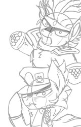 Size: 3000x4700 | Tagged: safe, artist:ktk's sky, earth pony, angry, black and white, cap, chains, clothes, hat, jojo, jojo's bizarre adventure, jotaro kujo, line, monochrome, stand, star platinum