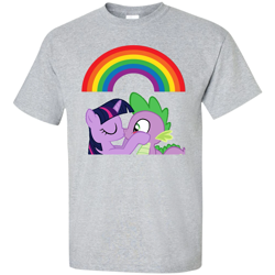 Size: 1155x1155 | Tagged: safe, derpibooru import, edit, spike, twilight sparkle, dragon, unicorn, clothes, female, kissing, male, pride, rainbow, shipping, shirt, straight, t-shirt, twispike