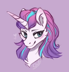 Size: 1096x1136 | Tagged: safe, artist:chillyfish, princess flurry heart, pony, bust, cheek fluff, chest fluff, cute, ear fluff, female, flurrybetes, heart, mare, older, older flurry heart, portrait, purple background, simple background, solo