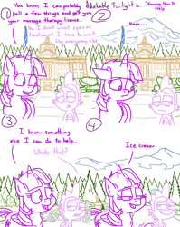 Size: 4779x6013 | Tagged: safe, artist:adorkabletwilightandfriends, derpibooru import, spike, twilight sparkle, twilight sparkle (alicorn), alicorn, dragon, pony, comic:adorkable twilight and friends, adorkable, adorkable twilight, building, bureaucracy, car, comic, courthouse, cute, dork, family, flag, food, friendship, government, ice cream, love, mountain, ponyville, sad, scenery, sheriff, smiling, suv, upset