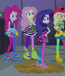 Size: 467x552 | Tagged: safe, artist:thedarkpony, edit, edited screencap, screencap, applejack, fluttershy, pinkie pie, rarity, equestria girls, rainbow rocks, clothes, cropped, mud, mud edit, shoes