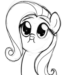 Size: 800x800 | Tagged: safe, artist:nimaru, derpibooru import, fluttershy, pegasus, pony, :i, bust, cute, monochrome, portrait, puffy cheeks, shyabetes, solo