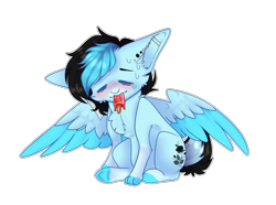 Size: 2502x1860 | Tagged: safe, artist:honeybbear, oc, oc:mochii, pegasus, pony, chibi, food, popsicle, simple background, solo, transparent background