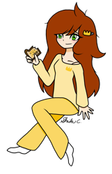 Size: 1017x1584 | Tagged: safe, artist:iamsheila, oc, oc only, oc:butter princess, human, equestria girls, bread, breakfast, clothes, food, humanized, pajamas, request, requested art, simple background, solo, toast, transparent background
