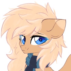 Size: 1200x1200 | Tagged: safe, artist:hydrargyrum, oc, oc only, oc:mirta whoowlms, pegasus, pony, clothes, floppy ears, lidded eyes, looking at you, scarf, smiling, solo