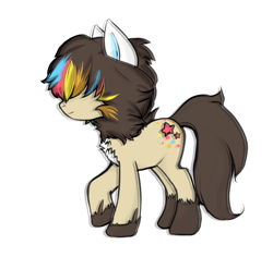 Size: 673x635 | Tagged: safe, artist:ad-opt, oc, oc only, earth pony, pony, earth pony oc, male, mane, multicolored hair, rainbow hair, raised hoof, simple background, socks (coat marking), solo, stallion, white background