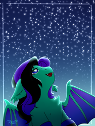 Size: 1500x2000 | Tagged: safe, artist:redslipp, oc, oc only, oc:mintybatty, bat pony, looking up, solo, sparkles