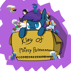 Size: 4196x4196 | Tagged: safe, artist:professionalpuppy, oc, oc only, oc:anticular, oc:awkward dork, oc:jazz, oc:neko, oc:puppy, oc:stardust(cosmiceclipse), alicorn, bat pony, earth pony, pegasus, pony, unicorn, bat pony oc, bat wings, cardboard box, pointy ponies, solo focus, wings