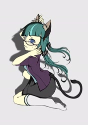 Size: 1448x2048 | Tagged: safe, artist:doktor-d, juniper montage, equestria girls, spoiler:eqg specials, blouse, cat ears, cat tail, clothes, glasses, jacket, missing shoes, shadow, simple background, socks, solo, white background