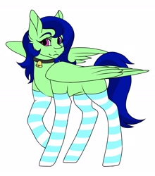 Size: 2207x2508 | Tagged: safe, artist:darkyellowpee, oc, oc only, oc:alilunaa 2.0, pegasus, bell, clothes, collar, female, heterochromia, mare, simple background, socks, solo, striped socks, white background