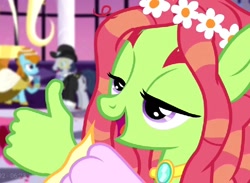 Size: 706x516 | Tagged: safe, artist:dwk, edit, edited screencap, screencap, tree hugger, earth pony, pony, make new friends but keep discord, female, hand, smiling, solo, solo focus, squint, suddenly hands, thumbs up, totally legit recap, wat