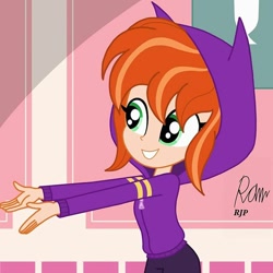 Size: 640x640 | Tagged: safe, artist:rjp.rammy, equestria girls, barbara gordon, barely pony related, batgirl, clothes, dc superhero girls, equestria girls-ified, female, hoodie, solo, style emulation