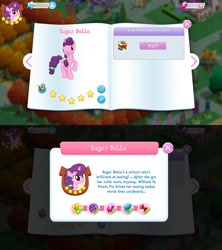 Size: 1280x1440 | Tagged: safe, sugar belle, pony, unicorn, bio, cute, female, game screencap, gameloft, gem, mare, solo, stars, sugarbetes, tree