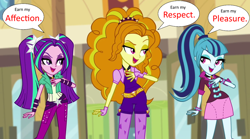 Size: 1280x714 | Tagged: safe, edit, edited screencap, screencap, adagio dazzle, aria blaze, sonata dusk, equestria girls, rainbow rocks, speech bubble, the dazzlings