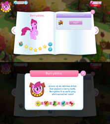 Size: 1280x1440 | Tagged: safe, berry punch, berryshine, earth pony, pony, berrybetes, bio, cute, female, game screencap, gameloft, gem, mare, solo, stars, tree