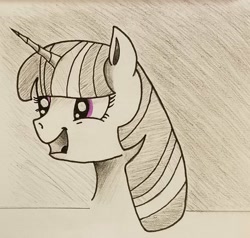 Size: 1889x1796 | Tagged: safe, artist:polar_storm, derpibooru import, twilight sparkle, alicorn, pony, bust, female, happy, mare, monochrome, neo noir, partial color, purple eyes, simple background, sketch, solo, talking, traditional art