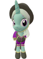 Size: 521x720 | Tagged: safe, artist:topsangtheman, cornetta, pony, unicorn, 3d, clothes, hat, looking at you, simple background, solo, source filmmaker, transparent background, uniform