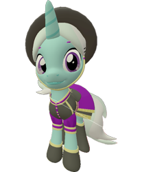 Size: 595x720 | Tagged: safe, artist:topsangtheman, cornetta, pony, unicorn, 3d, clothes, hat, looking at you, simple background, solo, source filmmaker, transparent background, uniform