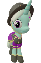 Size: 475x720 | Tagged: safe, artist:topsangtheman, cornetta, pony, unicorn, 3d, aside glance, clothes, hat, looking at you, sideways glance, simple background, solo, source filmmaker, transparent background, uniform