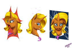 Size: 3000x2000 | Tagged: safe, artist:wolfmask, oc, oc:belle de mer, unicorn, angry, facial expressions, horn, sad, smug, unicorn oc