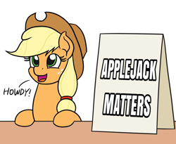 Size: 1100x900 | Tagged: safe, artist:mkogwheel edits, derpibooru import, edit, applejack, earth pony, pony, applejack's sign, drama, howdy, meme, pony life drama, sign, simple background, solo, white background