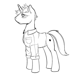 Size: 1500x1510 | Tagged: safe, artist:draw3, oc, oc:finished script, pony, unicorn, black and white, clothes, grayscale, male, monochrome, shirt, stallion