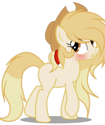 Size: 818x976 | Tagged: safe, artist:applerougi, oc, oc:cremita, earth pony, pony, blushing, female, hat, mare, simple background, solo, transparent background